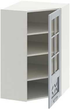 Шкаф навесной угловой c углом 45 со стеклом и декором СКАЙ (Голубая) ВУ45_96-(40)_1ДРДс(R)  (Ш×Г×В): 600×323×960 ― Мебель в Краснодаре