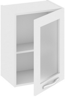 Шкаф верхний со стеклом (Оливия (Белый универс.)) В_60-45_1ДРс Размеры (Ш×Г×В): 450×323×600 ― Мебель в Краснодаре