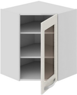 Шкаф верхний угловой с углом 45° со стеклом (Синга (Крем)) ВУ45_72-(40)_1ДРс Размеры (Ш×Г×В): 600×600×720 ― Мебель в Краснодаре